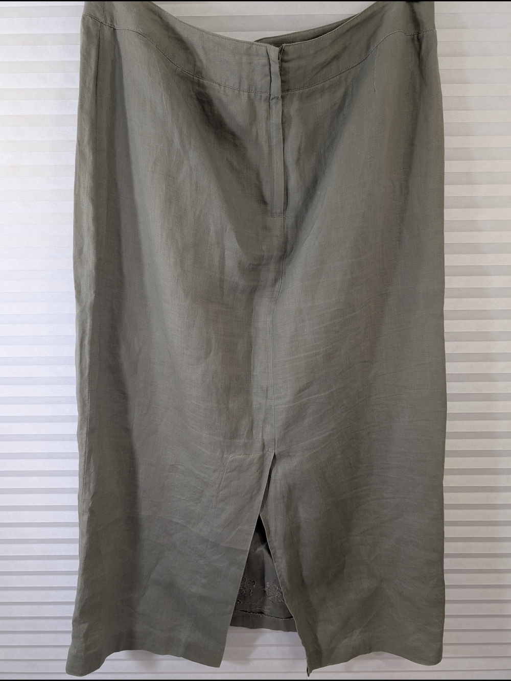 ENCORE 100% Linen Olive Green Midi Skirt Floral Embroidery Size 14 - Picture 6 of 6